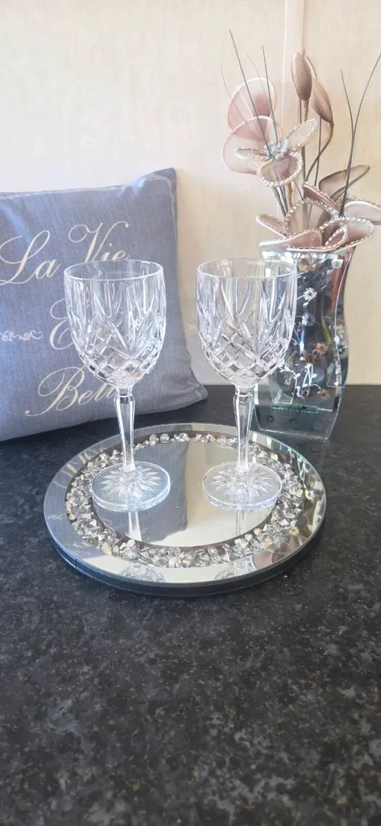 Vintage Cut Crystal Wine Glasses Pair Elegant Stem - Image 1