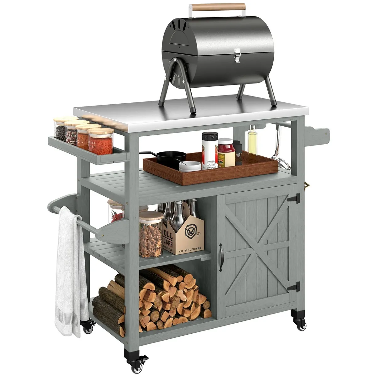 Garden serving cart rolling barbecue cart - Image 3
