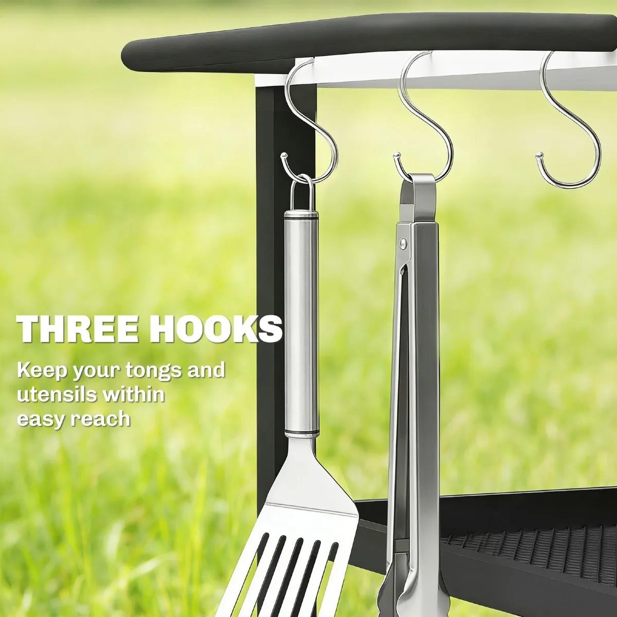 3-Tier Mobile Barbecue Cart with Wheels and Brake - Image 2