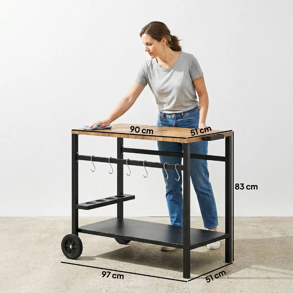 2-Tier BBQ Cart Side Table for Mobile Barbecue - Image 3