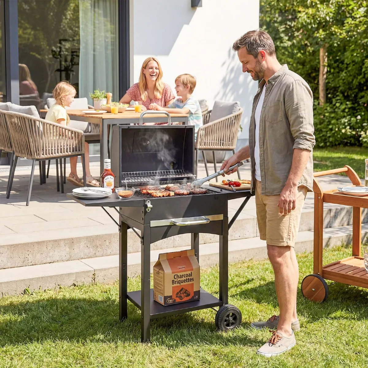 Charcoal grill with lid, BBQ smoker grill - Image 3