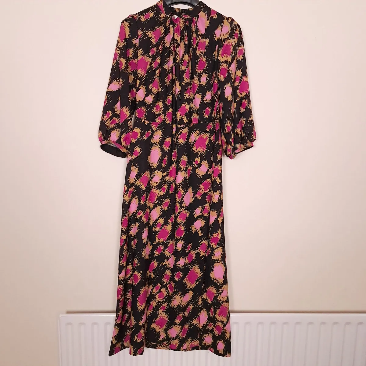 Closet Black Pink Mustard Abstract Midi Dress 10UK - Image 1