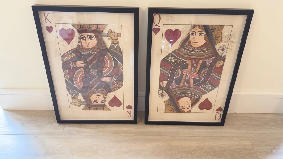 Pair of Gramed King &Queen of Hearts Prints - Image 1
