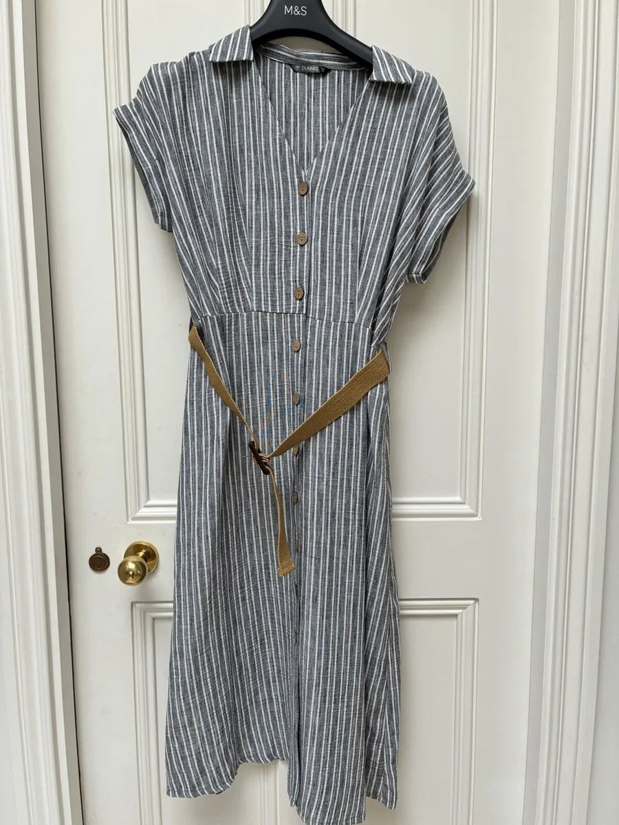 NEW Grey Stripe belted summer dress size 10 - Image 1