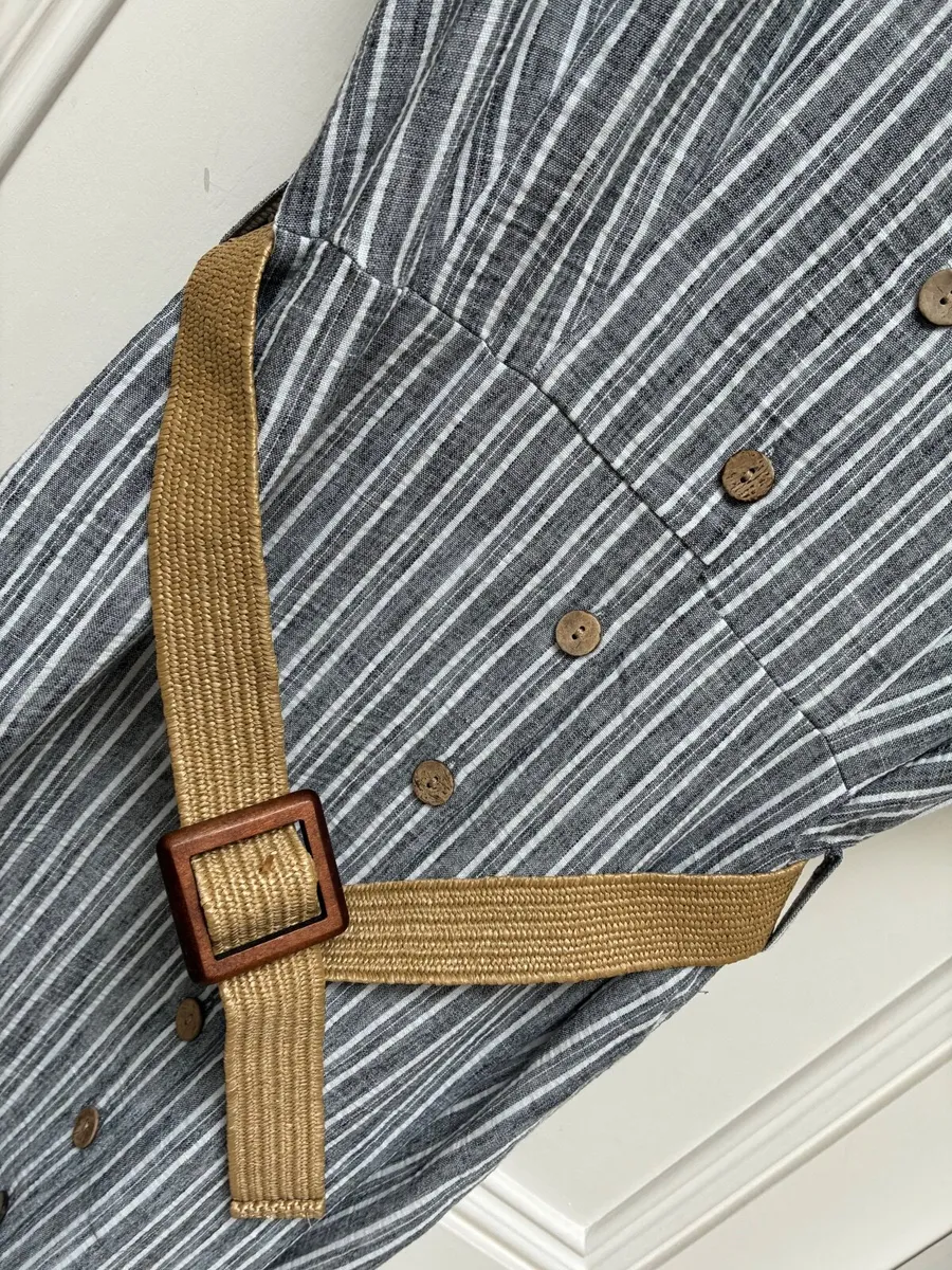 NEW Grey Stripe belted summer dress size 10 - Image 2