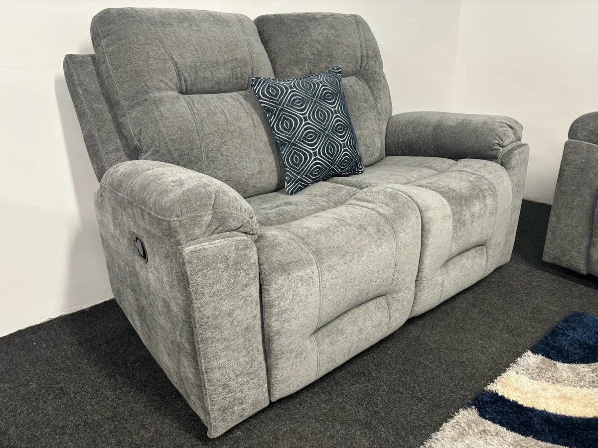 New 3+2 Grey Hudson Recliner Sofas with cupholders - Image 2