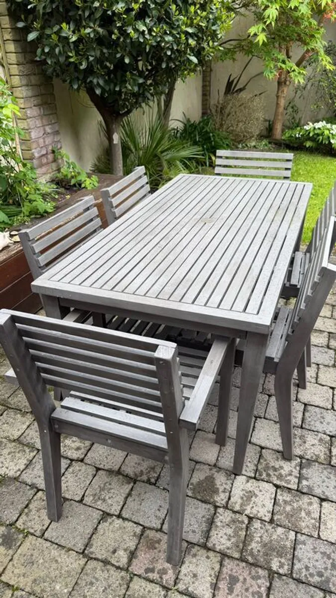 Solid Wood Garden Dining Set: Table + 6 Chairs (Seats 6) - Image 1