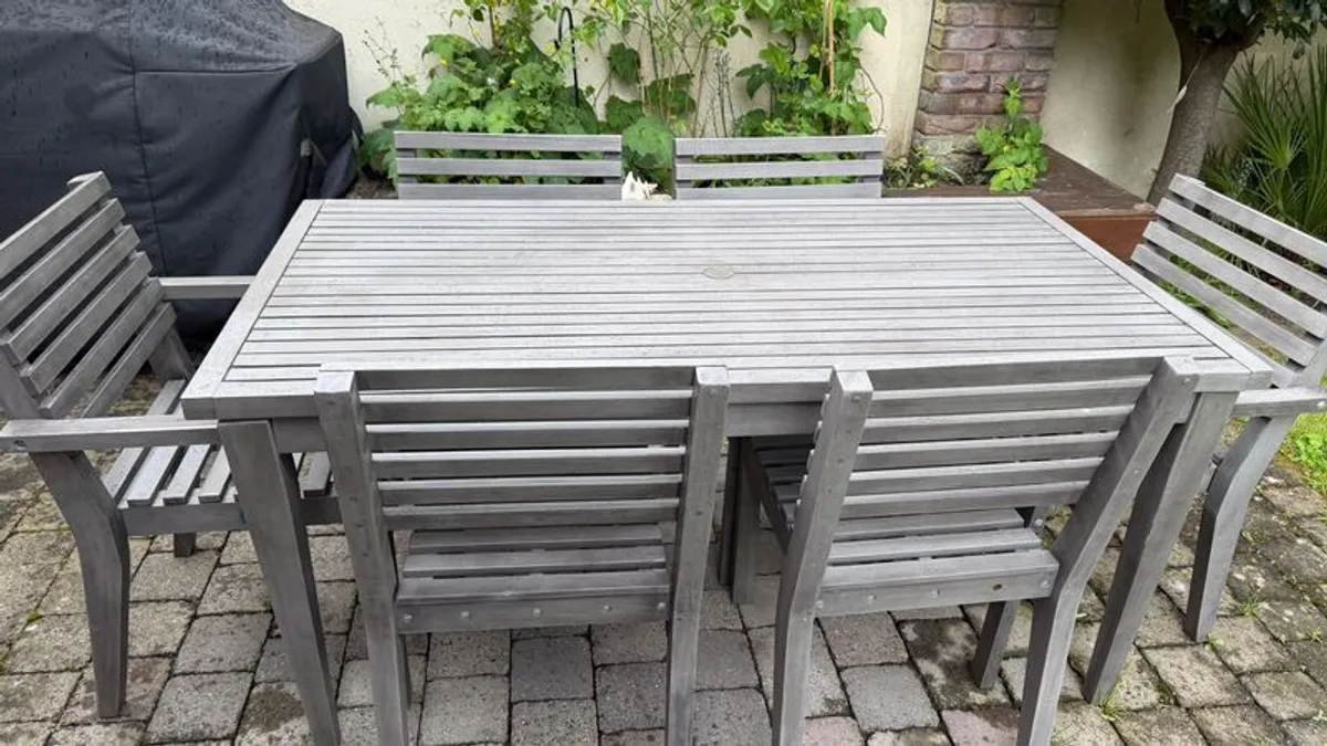 Solid Wood Garden Dining Set: Table + 6 Chairs (Seats 6) - Image 3