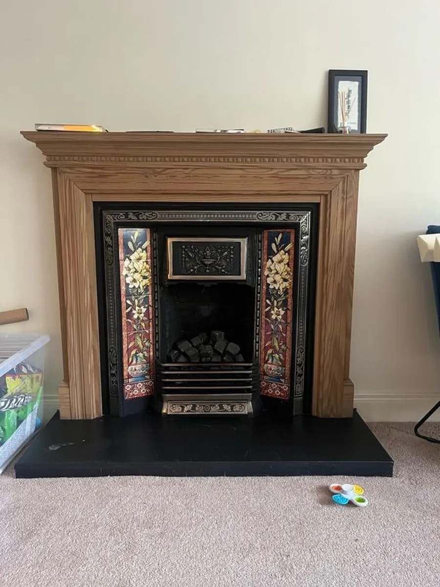 Wooden Fireplace with Tiled Cast Iron Surround - Image 1