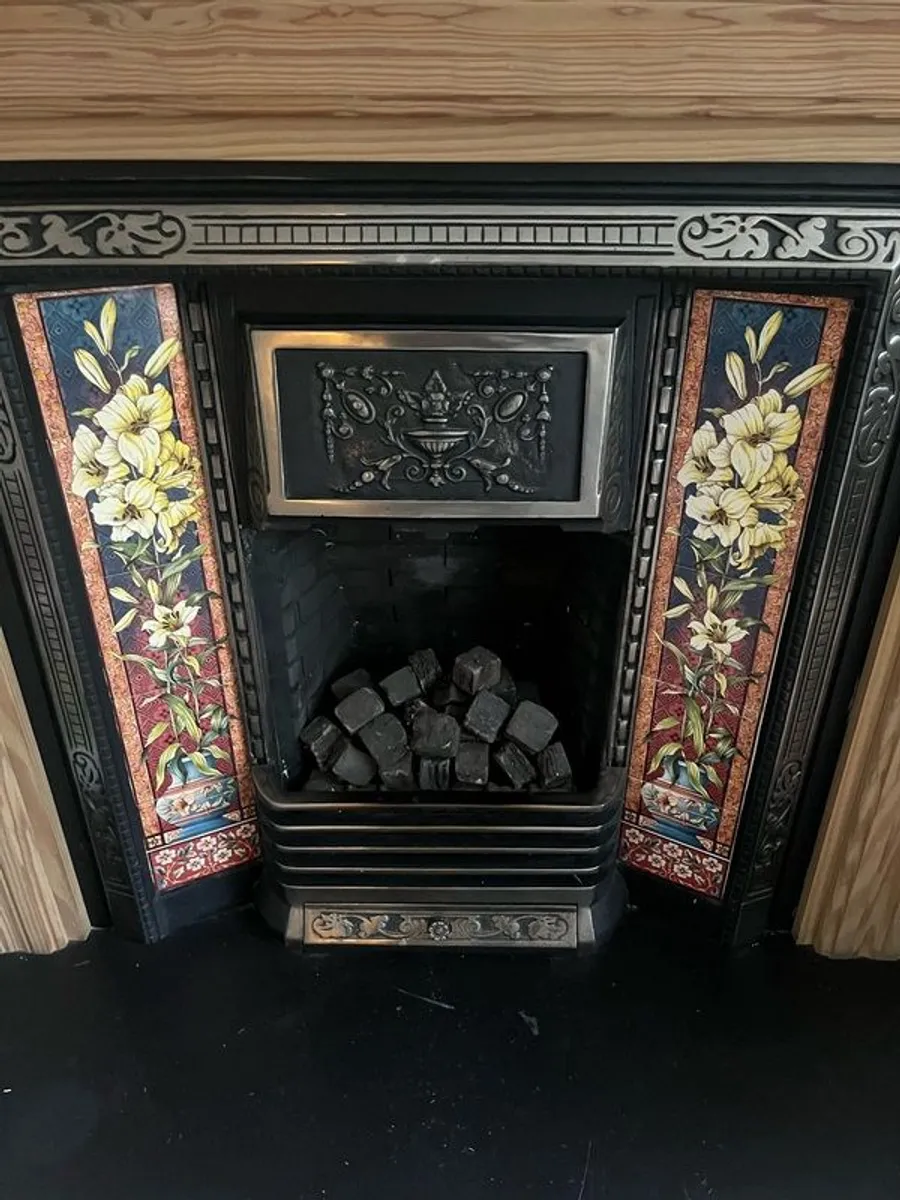 Wooden Fireplace with Tiled Cast Iron Surround - Image 2