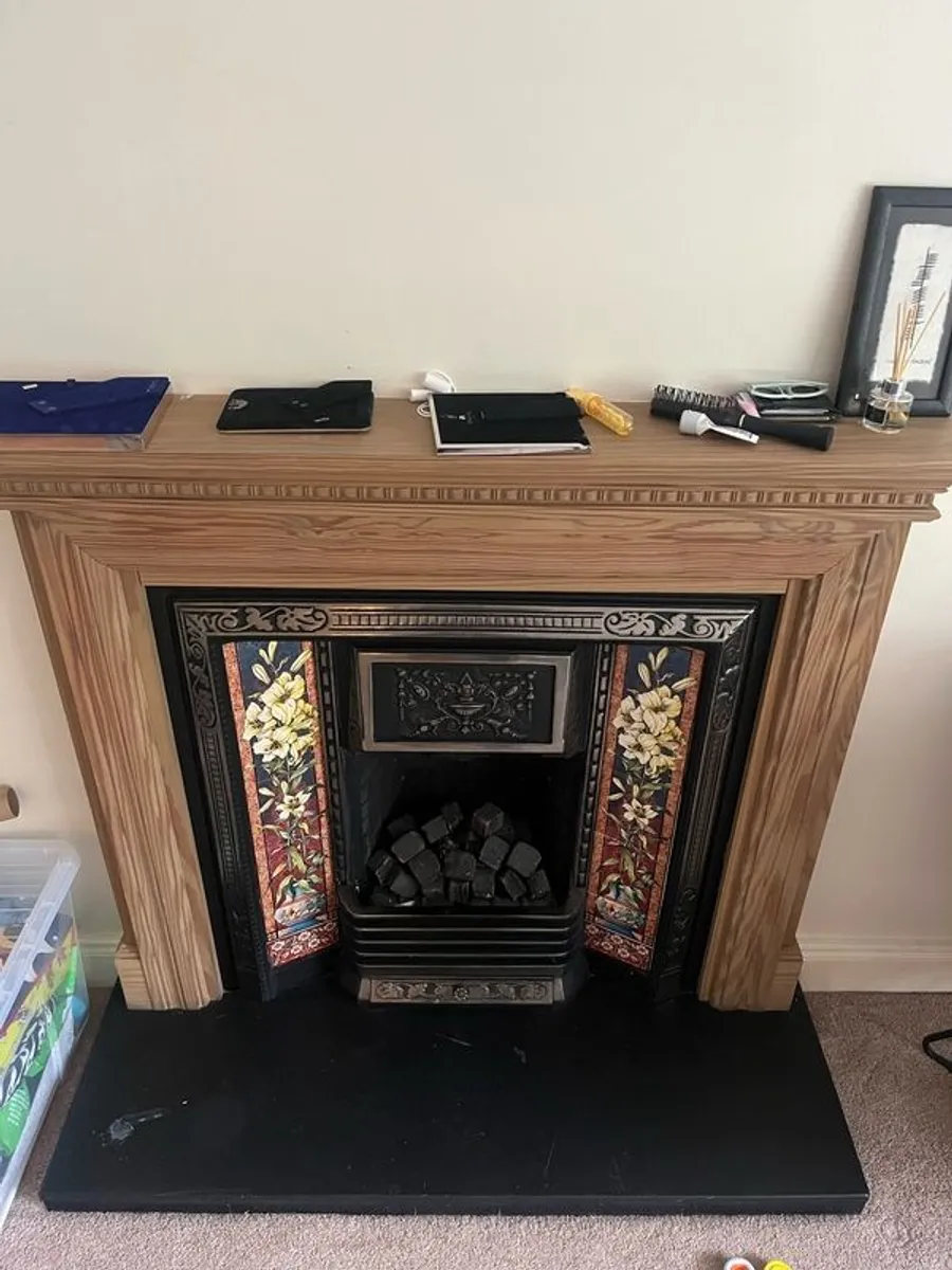 Wooden Fireplace with Tiled Cast Iron Surround - Image 4