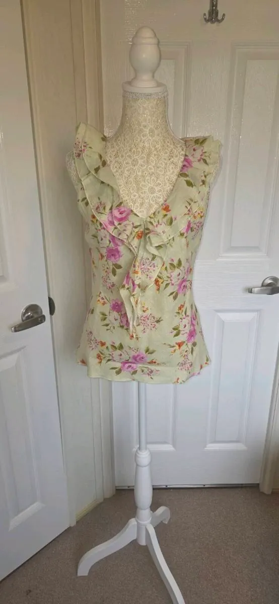 Per Una Floral Frill Linen Blend Sleeveless Blouse - Image 2