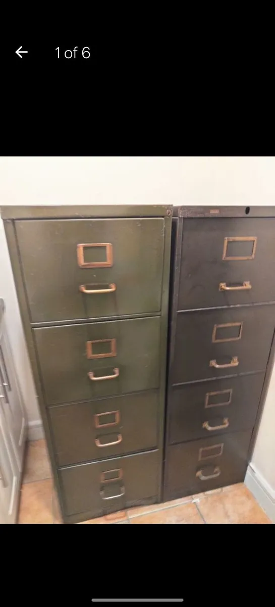 Super cool industrial dark green filling cabinets. - Image 1