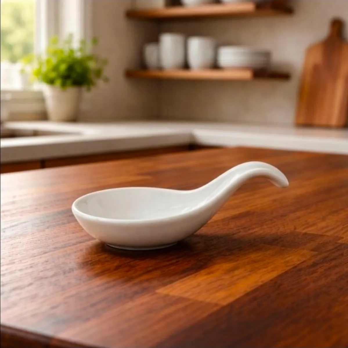 Set of 6 White Ceramic Asian Soup Spoons Modern Mi - Image 2