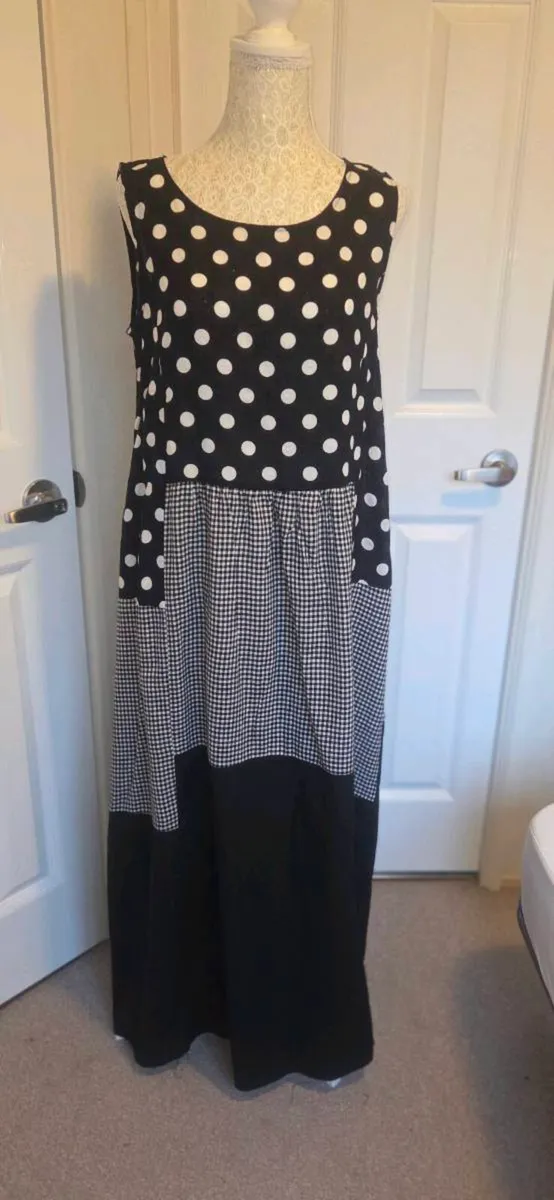 Zanzea Polka Dot Gingham Tiered Maxi Dress Black W - Image 1