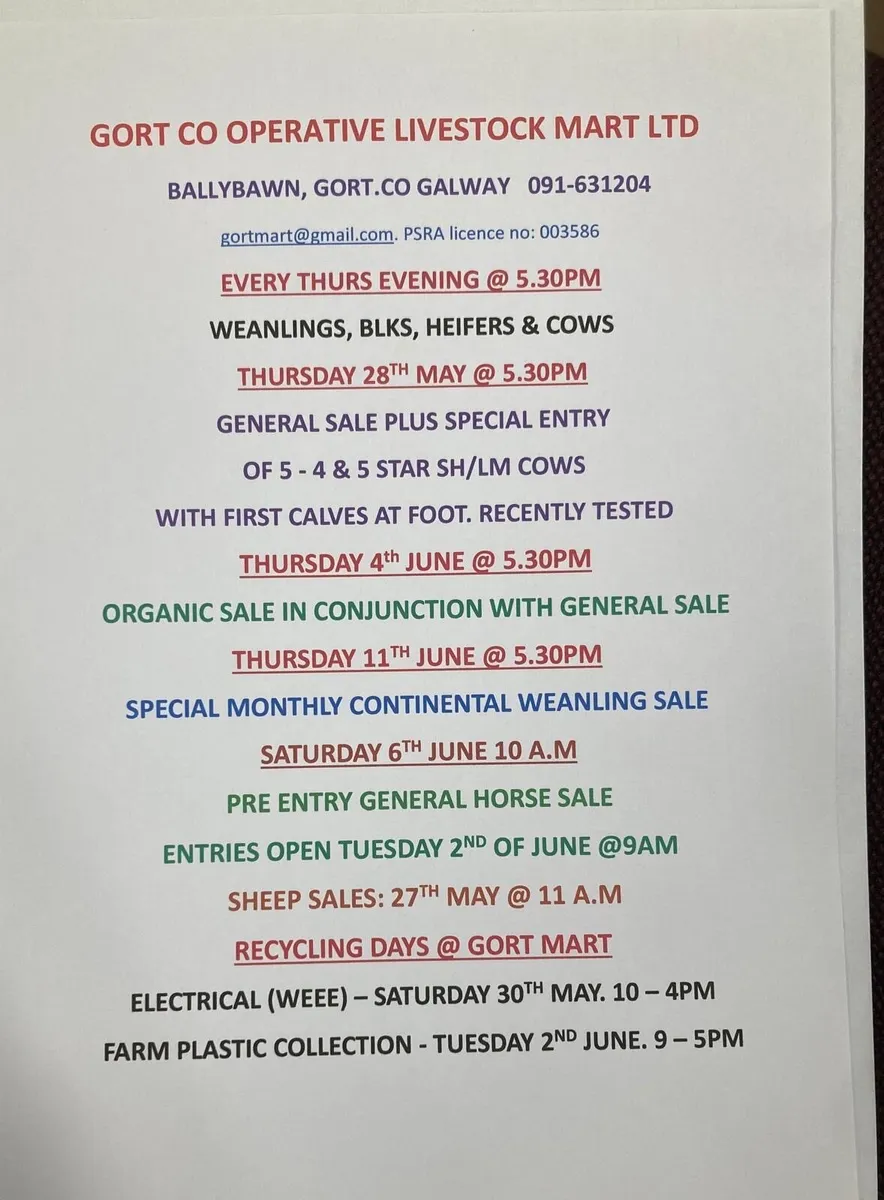 Gort Mart: Thursday 21st May: General sale - Image 1
