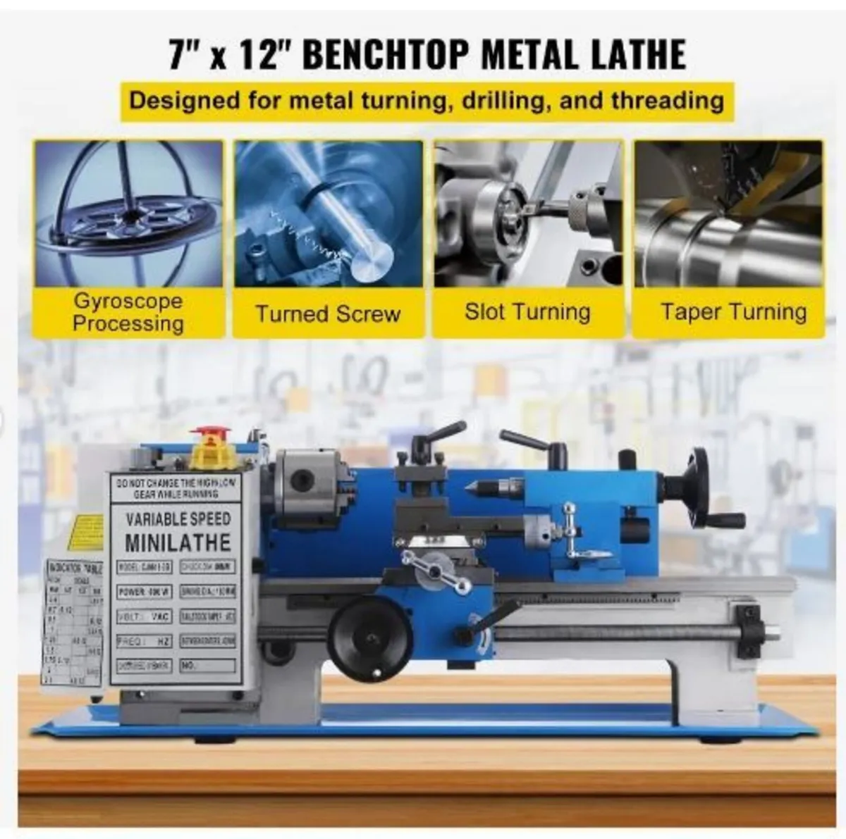 Mini Metal Lathe 7x12 Inch Precision Variable - Image 1