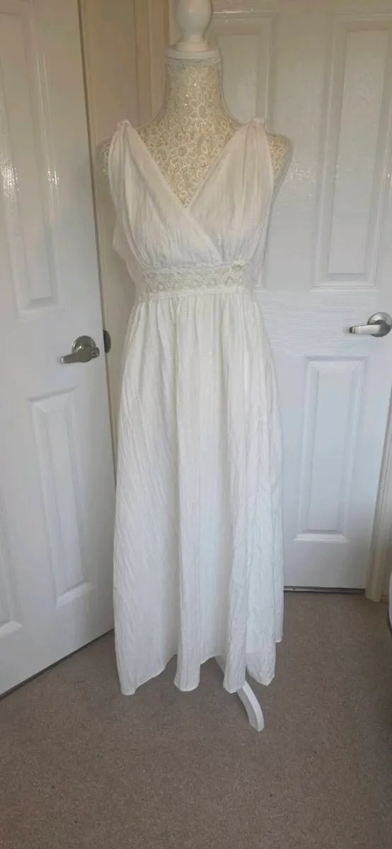 Shein White Boho Maxi Dress Crochet Waist Sleevele - Image 1