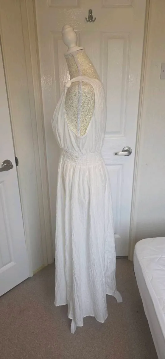 Shein White Boho Maxi Dress Crochet Waist Sleevele - Image 2