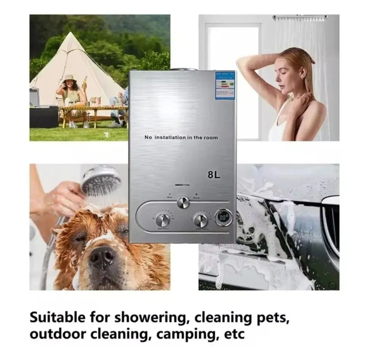 8L LPG Gas Water Heater Camping Shower - Image 2