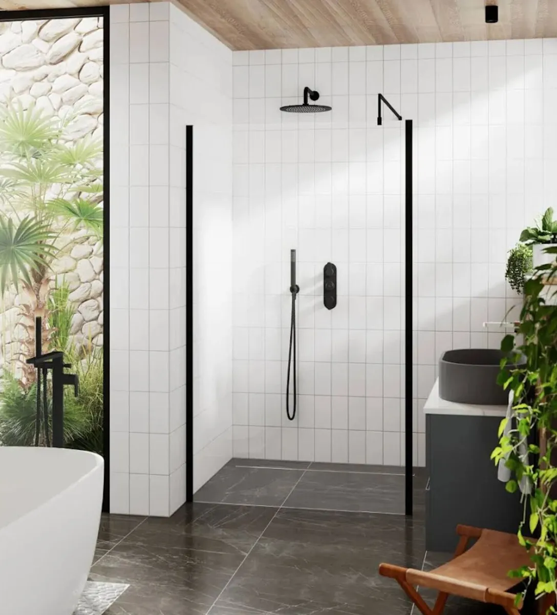 Framed Wetroom Screen with Support Bar - Image 1