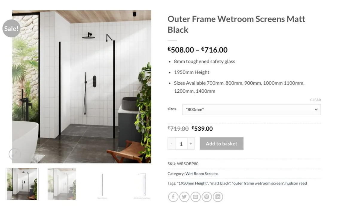 Framed Wetroom Screen with Support Bar - Image 4