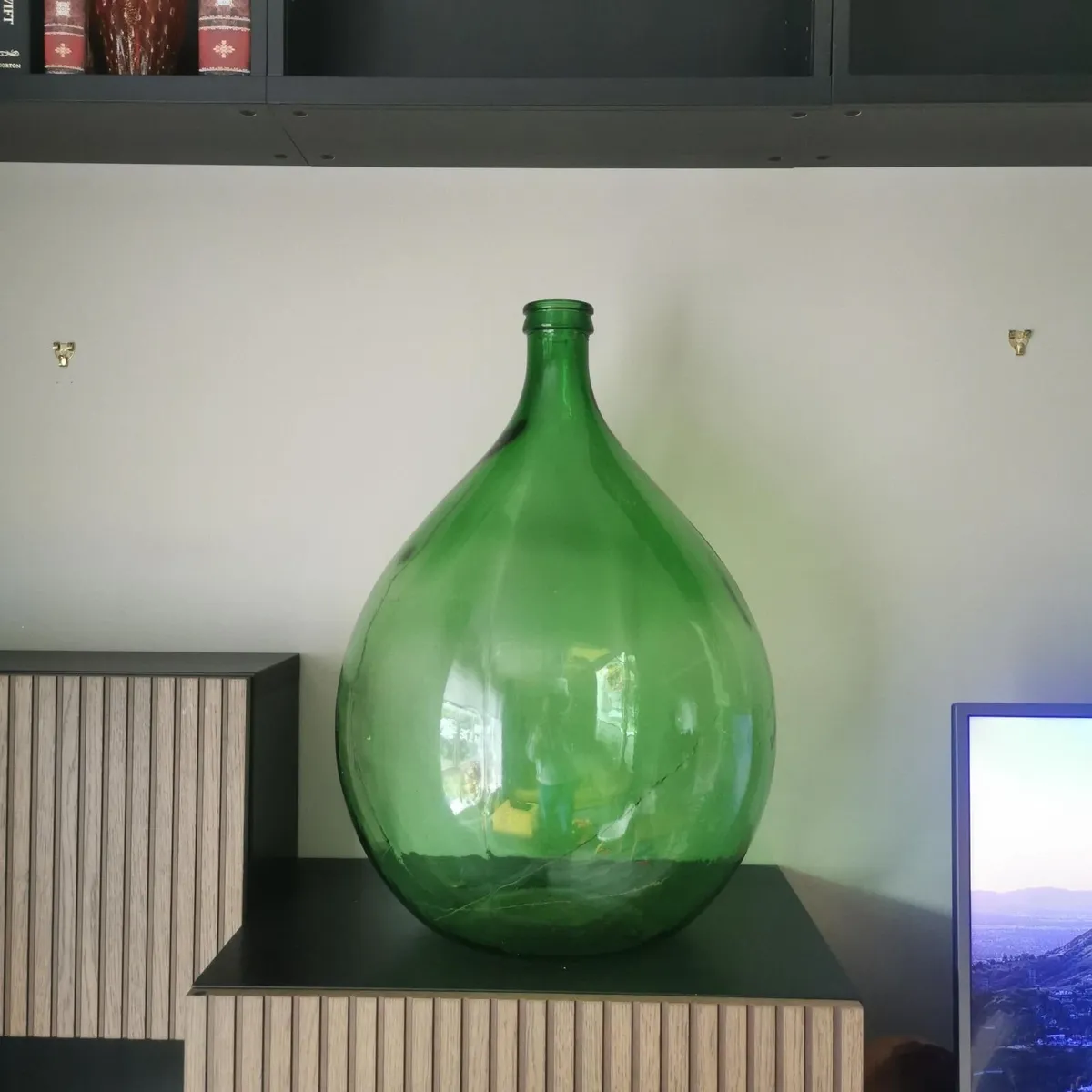 Large Vintage Style Green Glass Demijohn / Decor