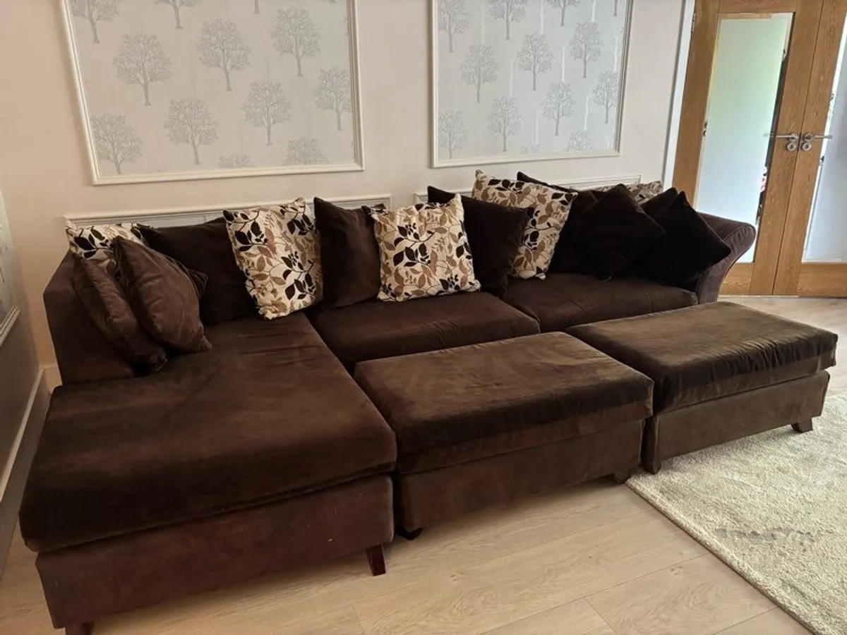 Large Modular Corner Sofa / U-Shaped Sofa with Footstool in Chocolate Brown - Image 3