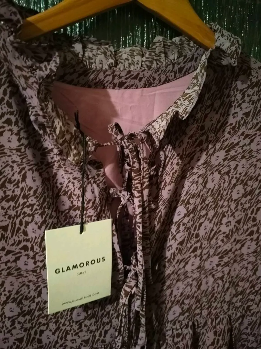 Glamorous, purple abstract Floral relaxed smock si - Image 3