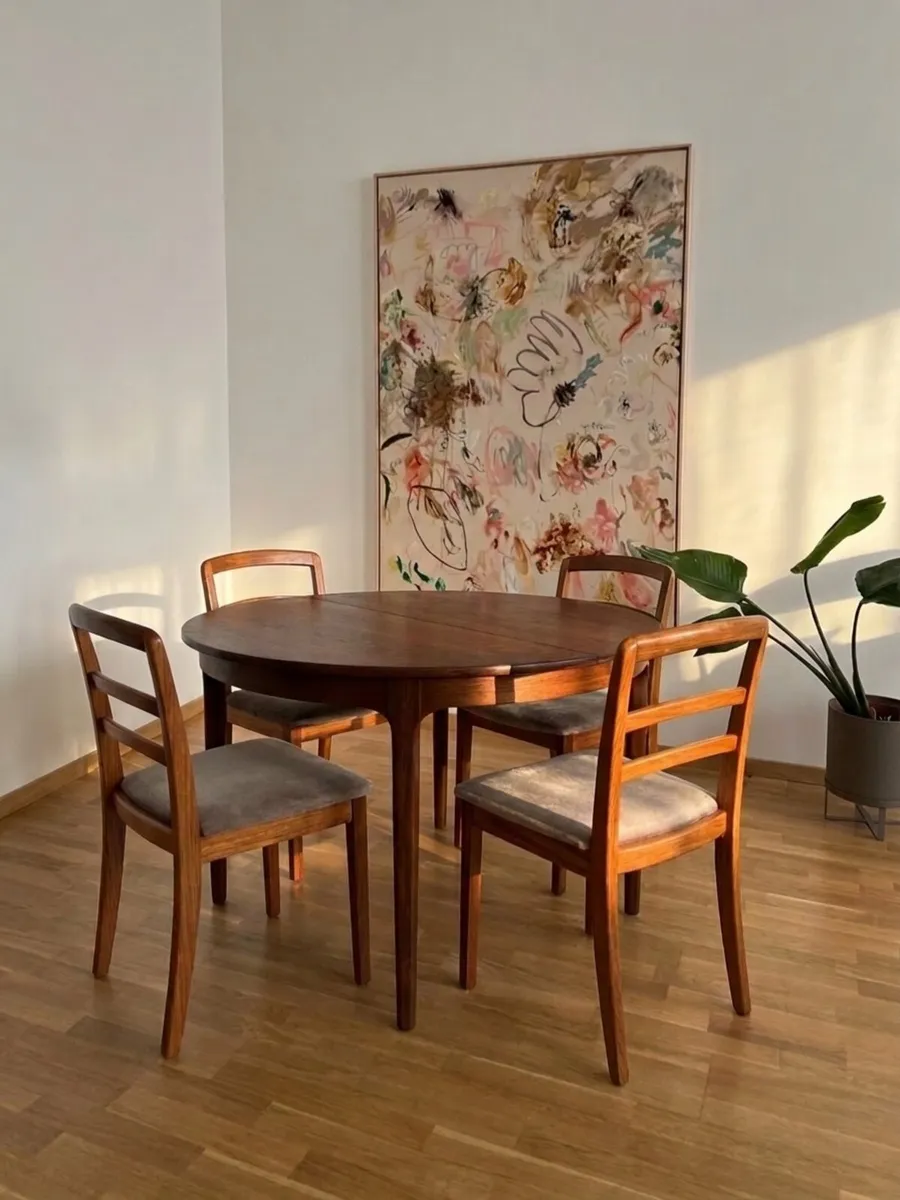Mid Century Extending Dining Table & 4 Teak Chairs - Image 1