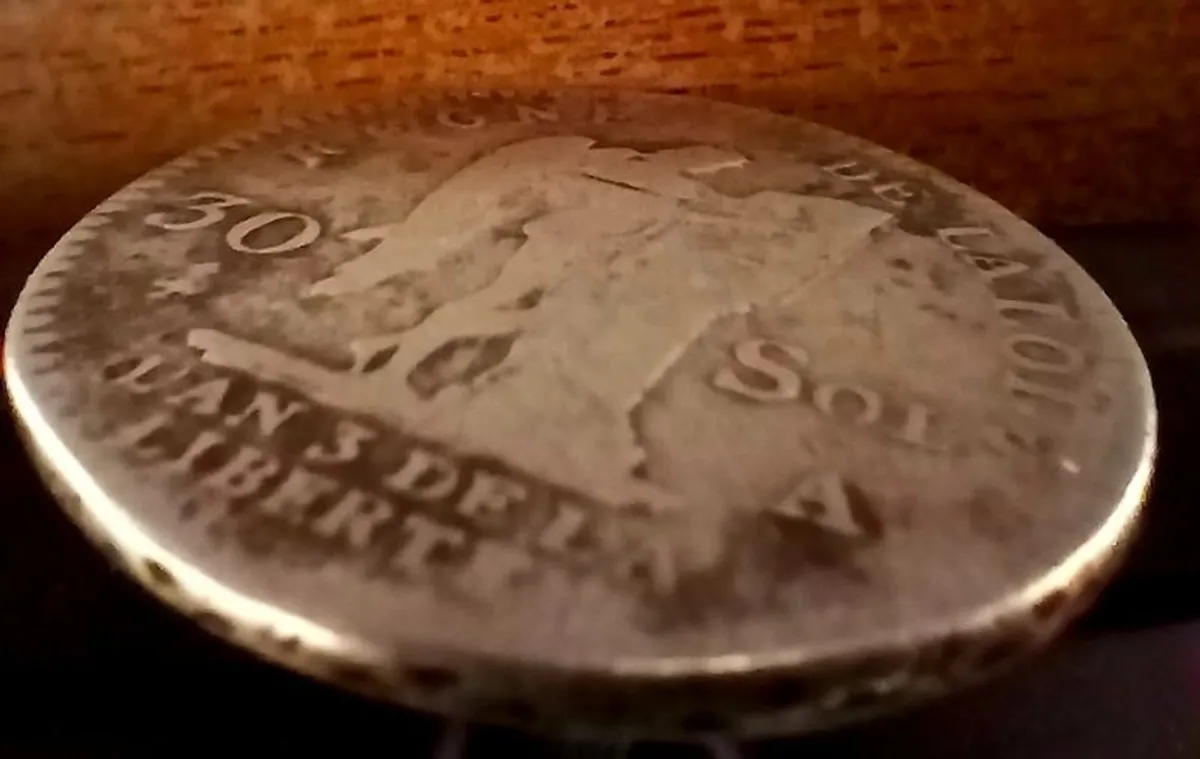France 1791 King Louis XVI, Silver 30 Sols Coin. - Image 3