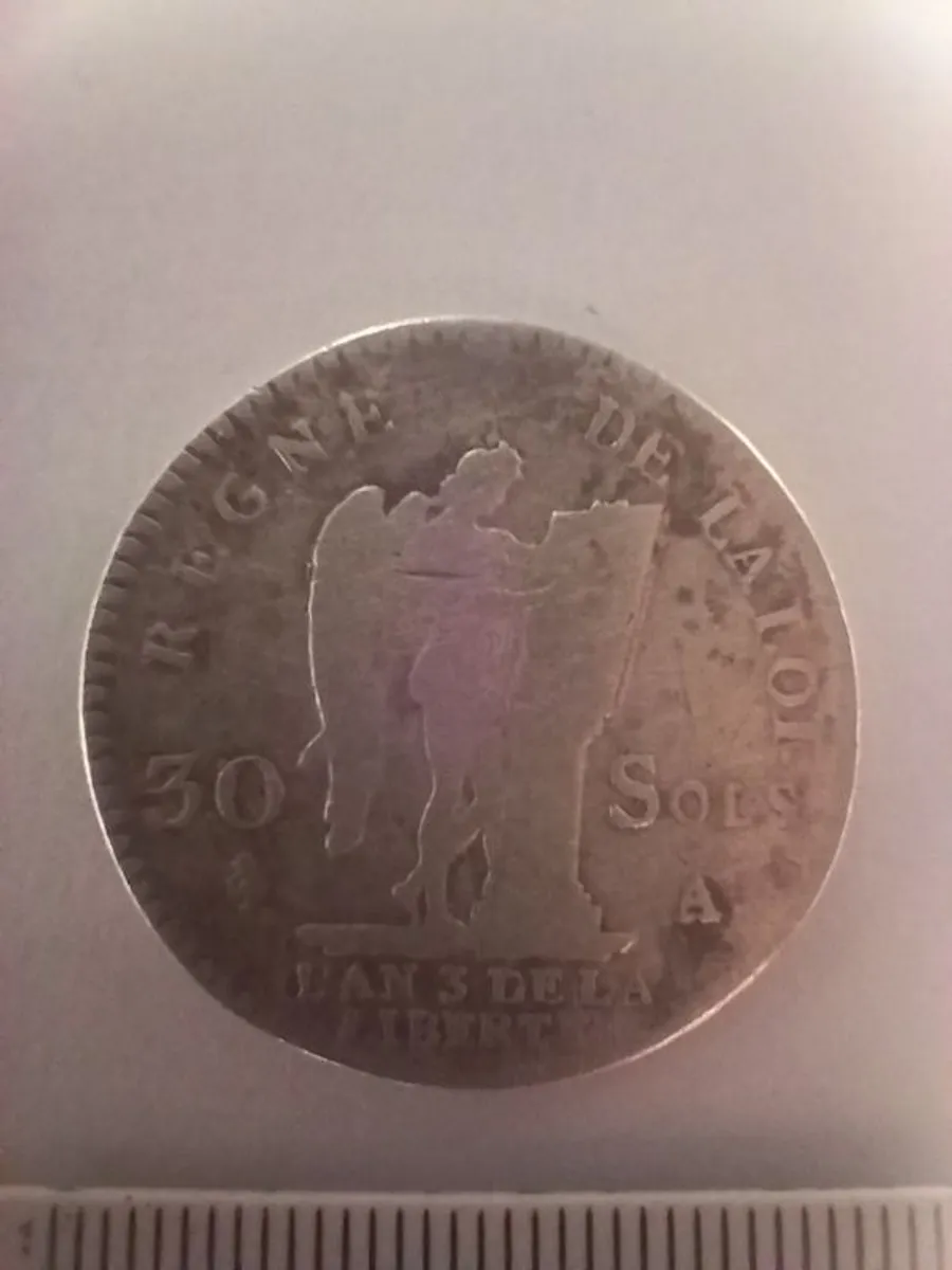 France 1791 King Louis XVI, Silver 30 Sols Coin. - Image 4