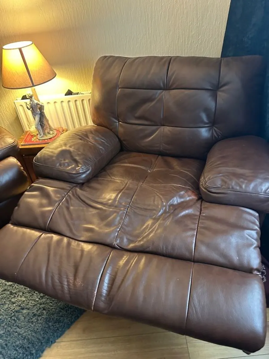 Brown leather recliner for sale in good condition. - Image 2
