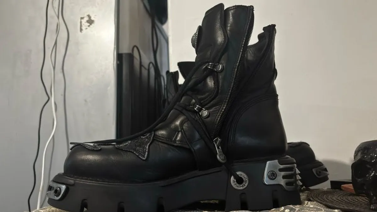 New rock 42 Metallic Leather Mid Calf Punk Boots - Image 2