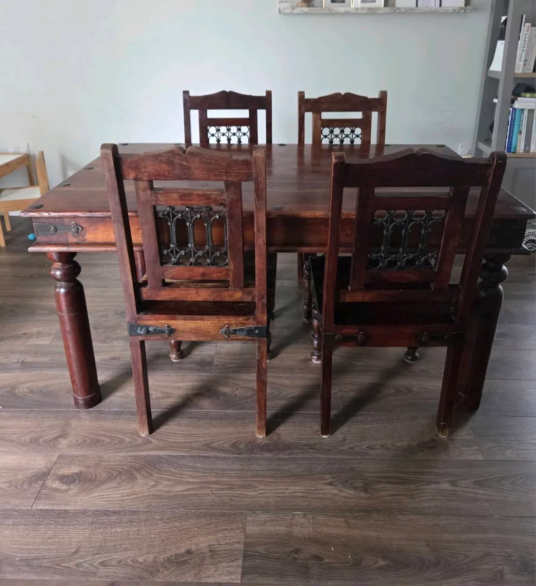 Solid Sheesham Wood Dining Table & Chairs - Image 1