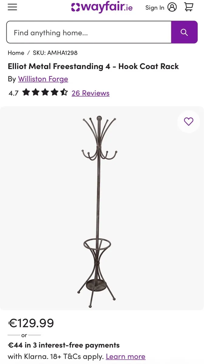 *SAVE €80* Elliot Metal Freestanding Coat Stand - Image 3