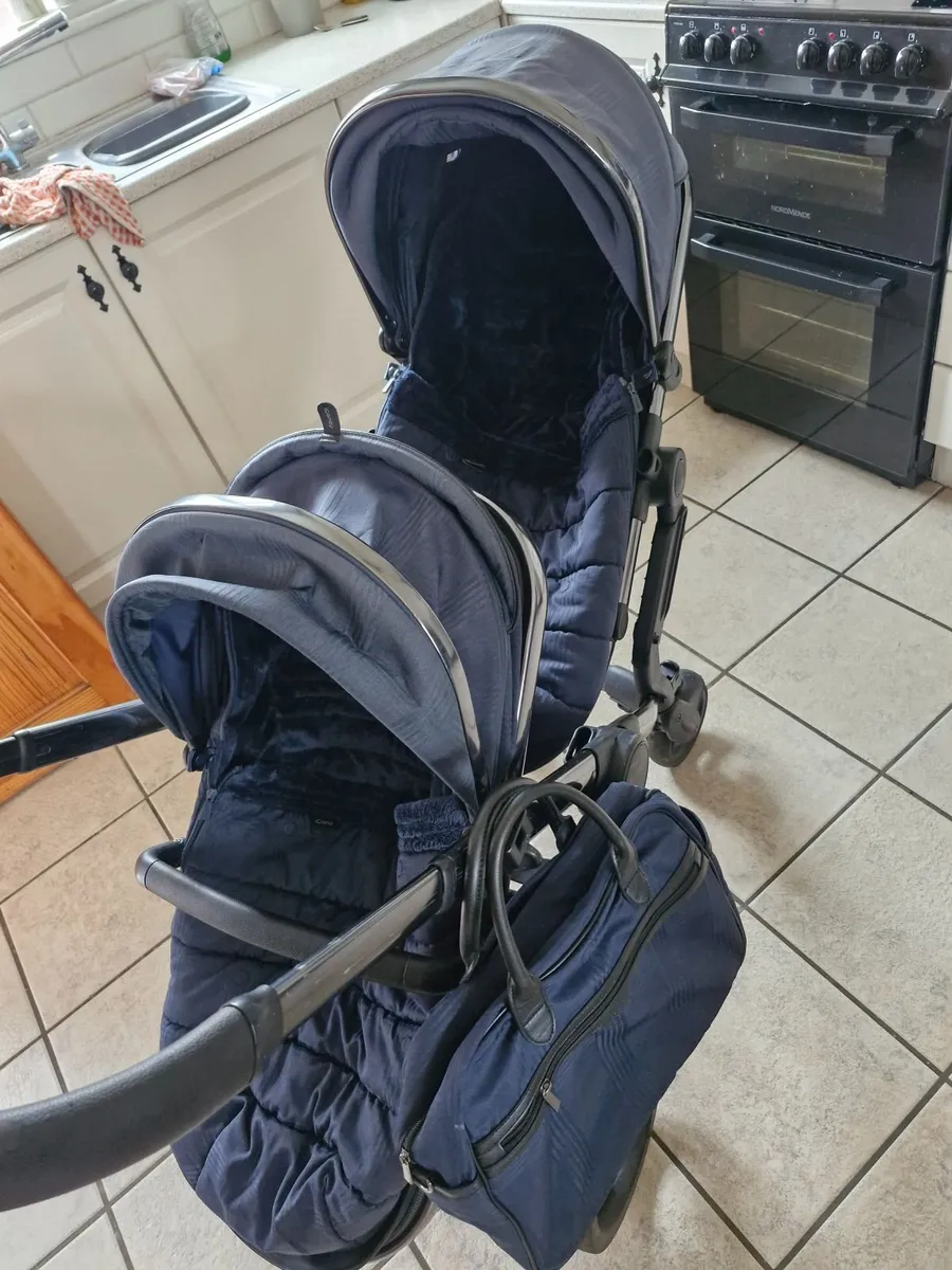 navy blue icandy peach double pram/stroller - Image 1