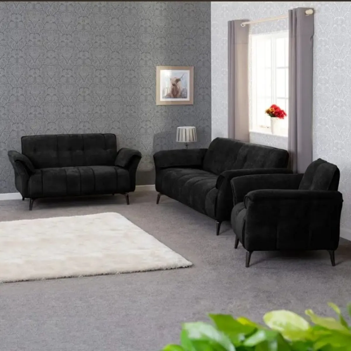 Amalfi 3+2+1 Black Fabric Suite - Image 1