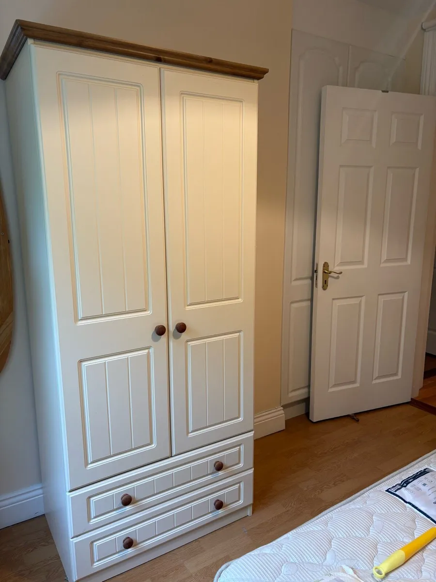 Cream & brown two door wardrobe with 2  drawers - Image 2