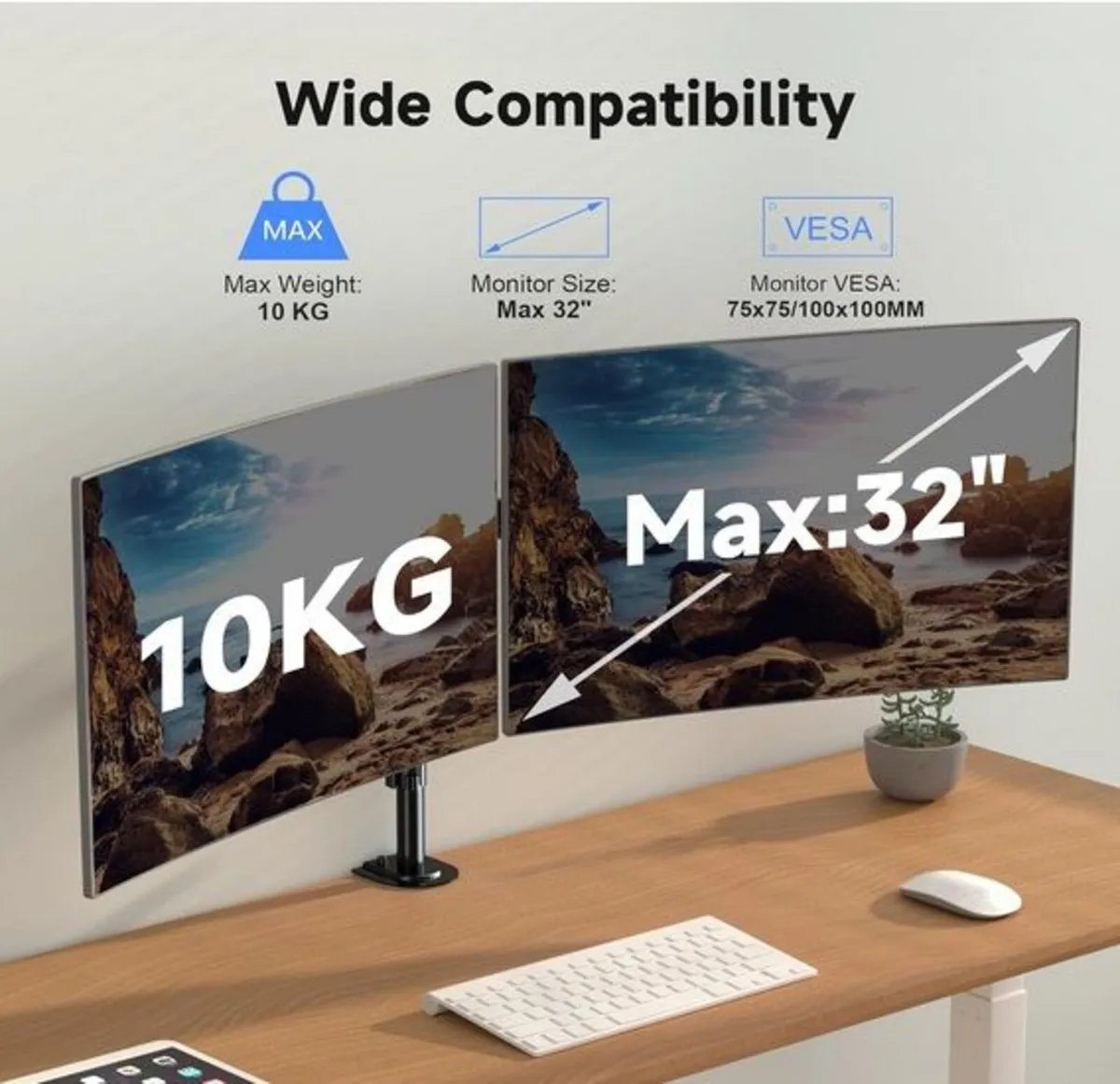 Dual Monitor Arm for 13-32 inch,  VESA 75/100 - Image 4