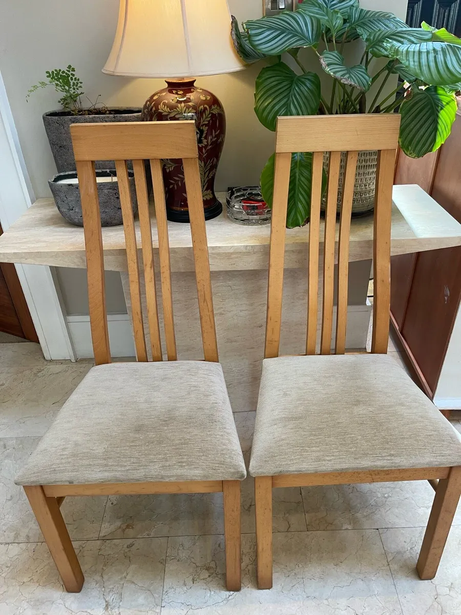 2 x Beige High Back Wooden Kitchen Dining Chairs