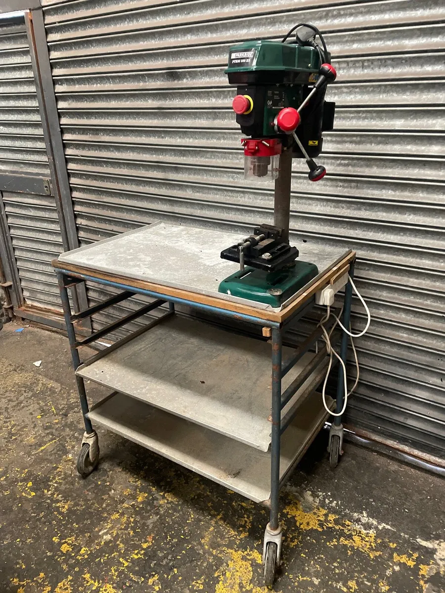 Pillar drill with vice laser with steel work bench - Image 1