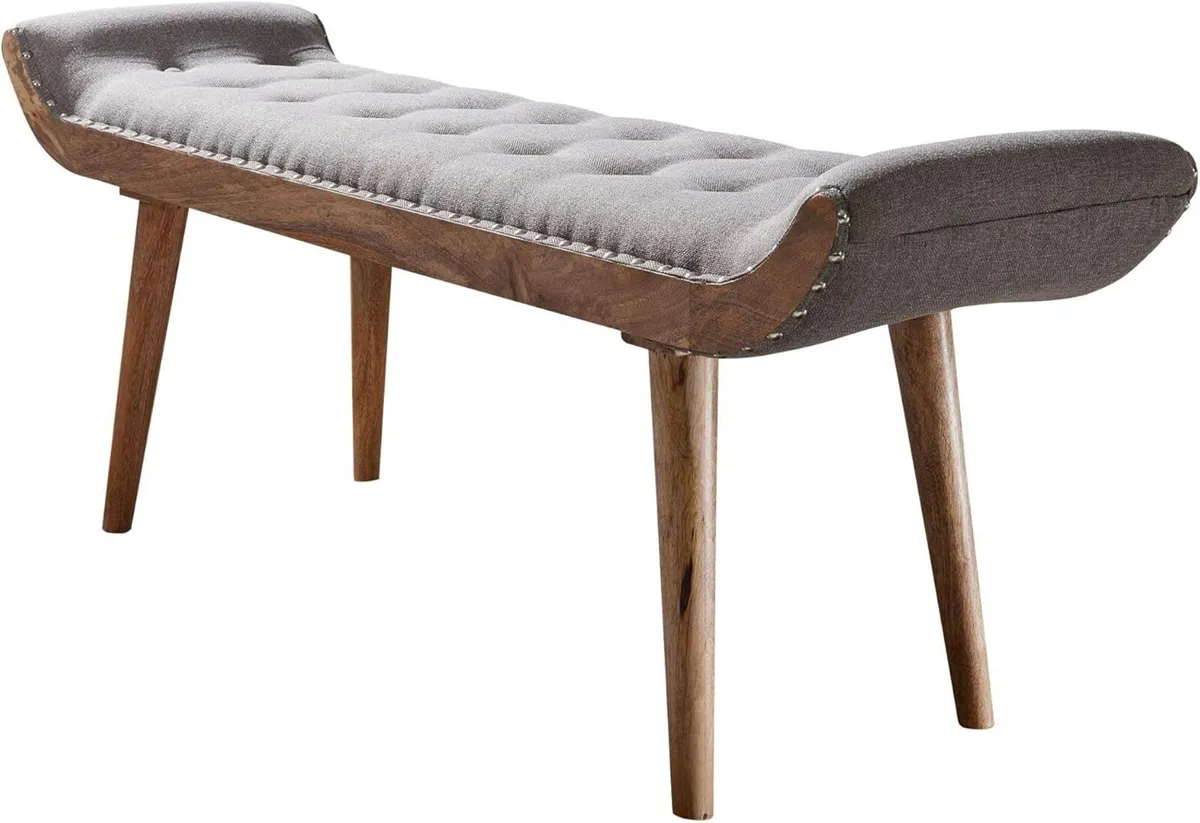 Chesterfield Upholstered Fabric Bench with Solid W - Image 2
