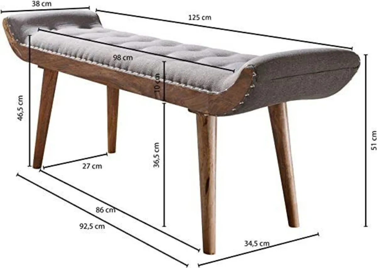 Chesterfield Upholstered Fabric Bench with Solid W - Image 3