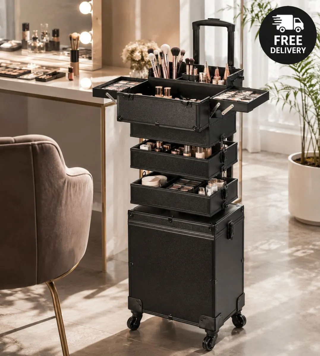 5 in 1 Professional Makeup Train Case Aluminum Cos - Image 1