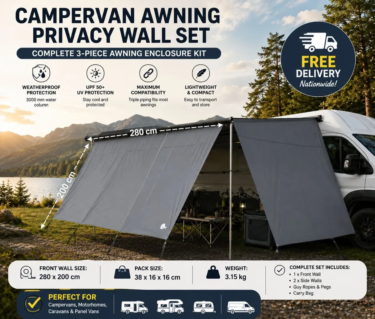 Campervan & Motorhome Awning Privacy Wall Set 280 - Image 1