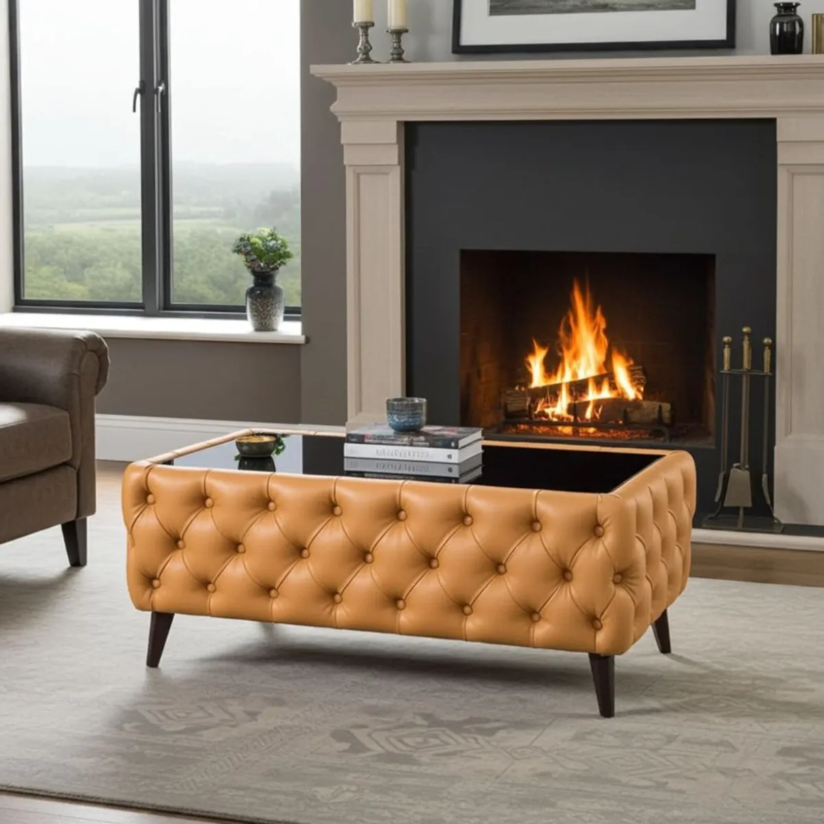 Chester Lux Coffee Table 123 cm Cream Ecoleather - Image 1