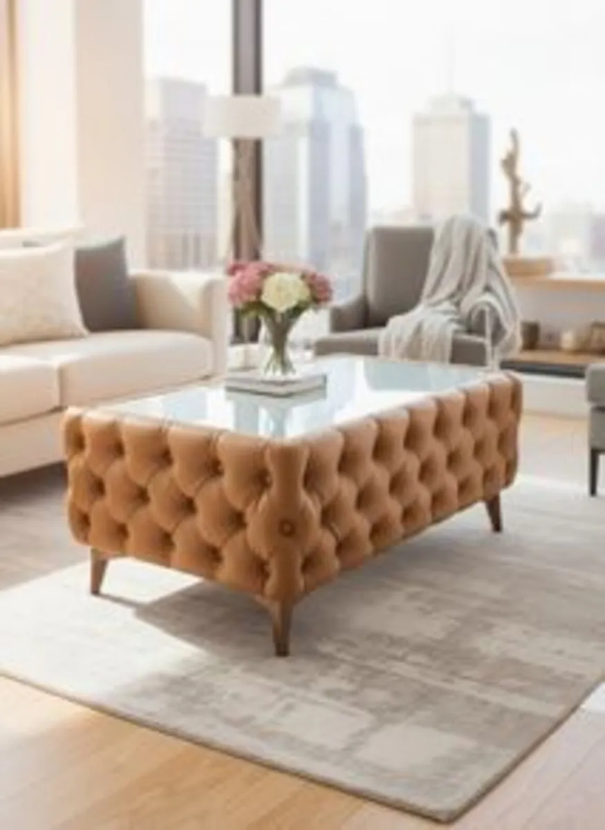 Chester Lux Coffee Table 123 cm Cream Ecoleather - Image 2