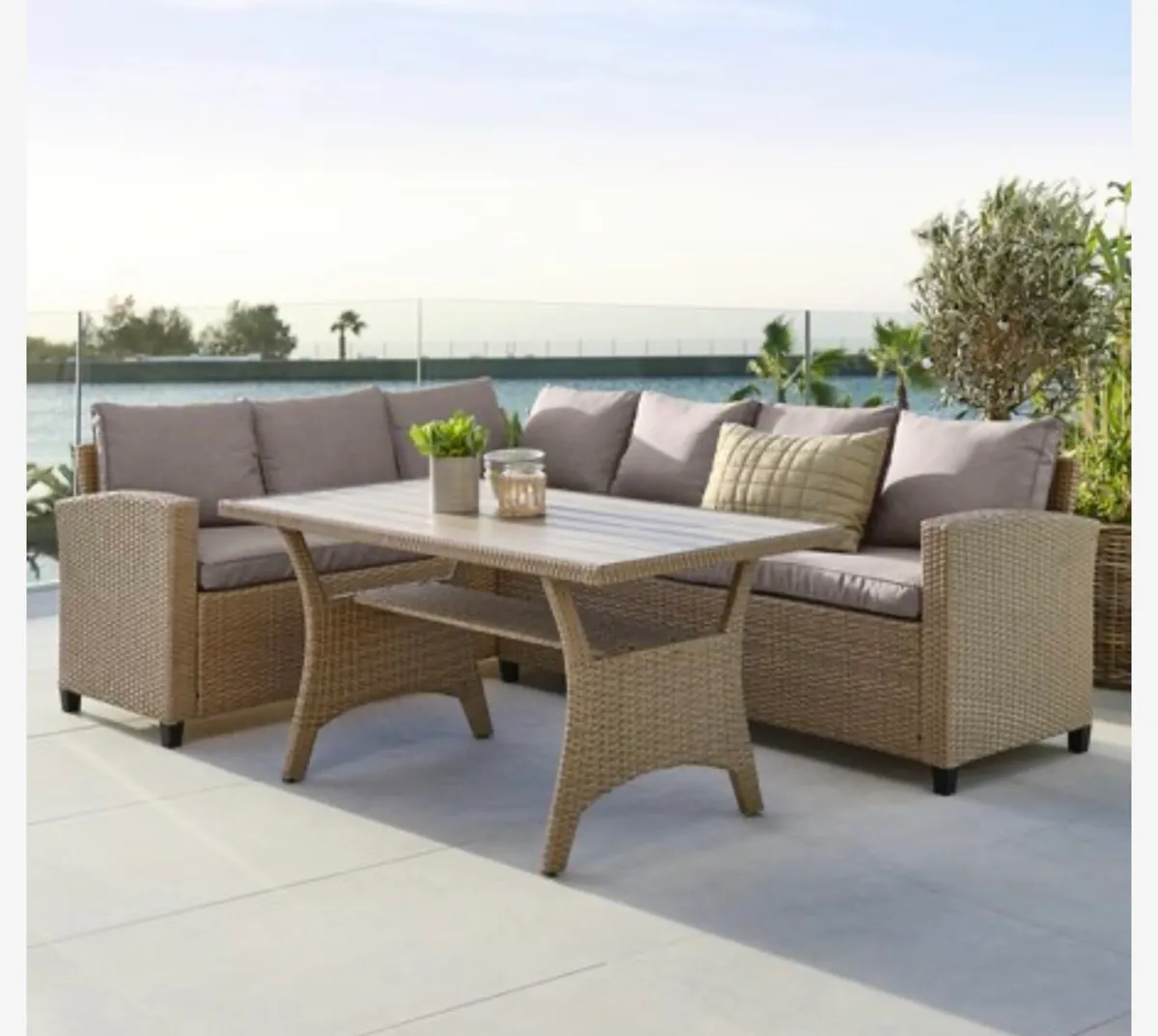 Outdoor lounge set with sofa & hanging chair - Image 2