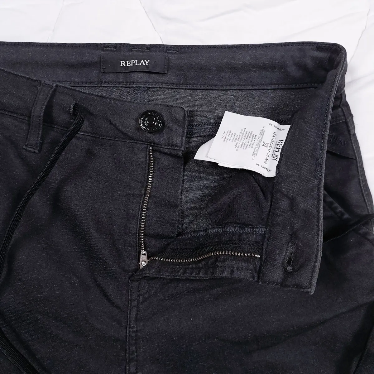 Replay Black Slim Fit Drawstring Jeans 6-8UK - Image 4